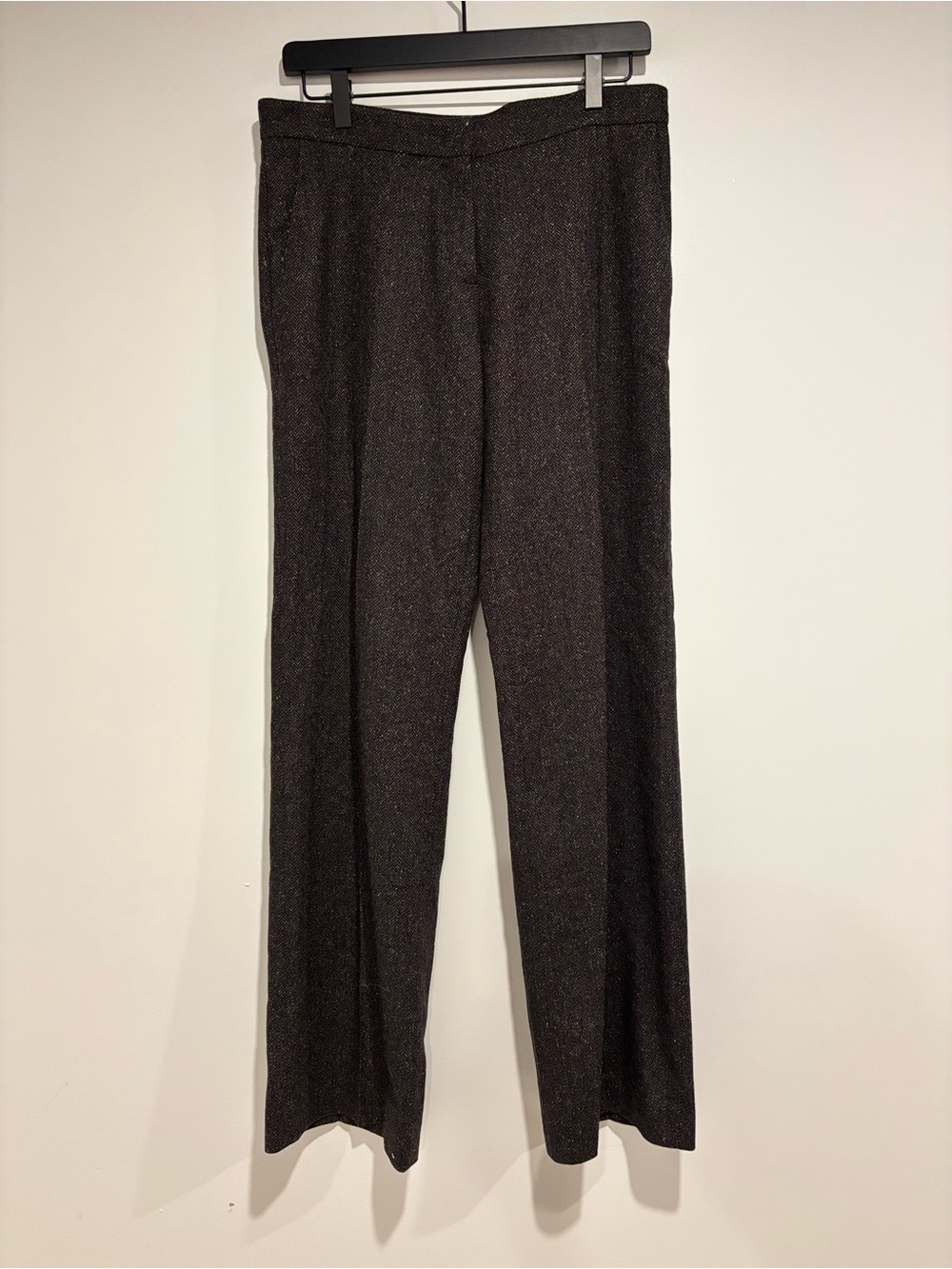 Jigsaw Herringbone Brown Wool Silk Blend Wide Leg Trousers Pants